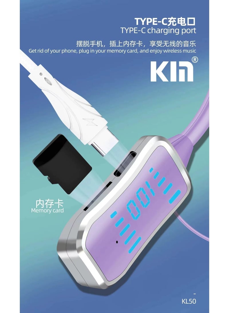 كين سماعات أذن حول الرقبة بلوتوث KL50 – 48 ساعة تشغيل مع شاشة LED، فتحة بطاقة TF، تحكم عبر أزرار متعددة الوظائف، لون أسود - Image 2