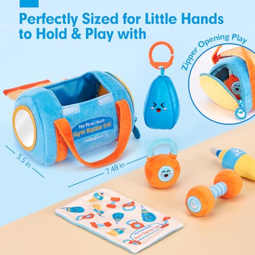 hahaland Baby Toys 6-12 Months - Baby Toys 3-6 Months Montessori Toy for 6 Month Old, Sensory Toy for Babies Workout Weights Dumbbell Toy Set with Soft Rattles Mirror, Christmas Baby Gifts - Image 4