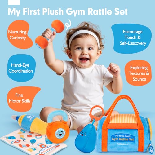 hahaland Baby Toys 6-12 Months - Baby Toys 3-6 Months Montessori Toy for 6 Month Old, Sensory Toy for Babies Workout Weights Dumbbell Toy Set with Soft Rattles Mirror, Christmas Baby Gifts - Image 2