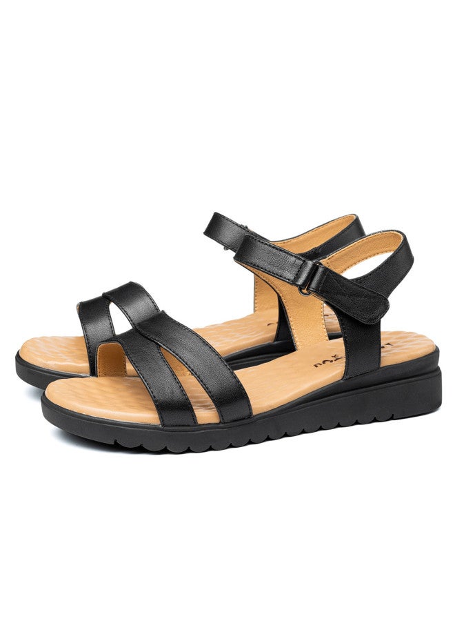 Old Man'S Head Top Grain Leather】women's Sandals - Summer Comfortable Genuine Leather Hook & Loop Sandals With Soft Sole For Middle-aged And Elderly Mothers - Image 5