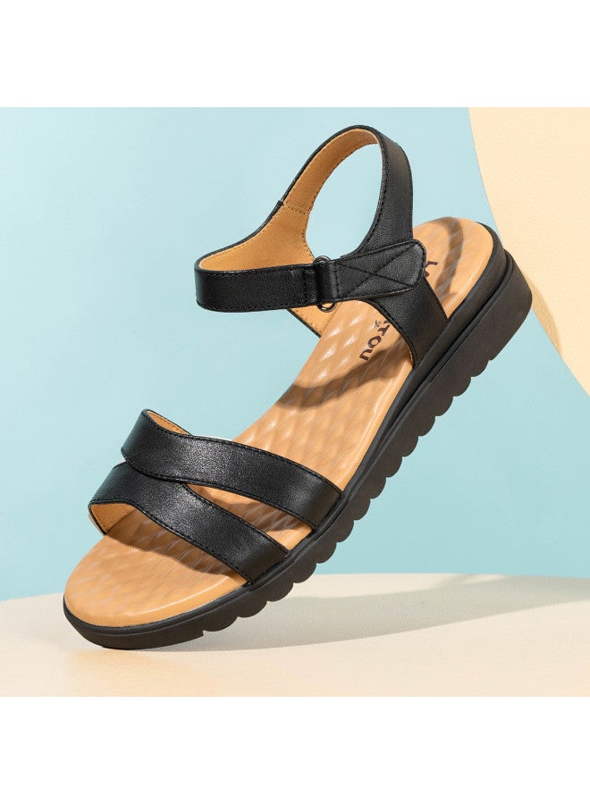Old Man'S Head Top Grain Leather】women's Sandals - Summer Comfortable Genuine Leather Hook & Loop Sandals With Soft Sole For Middle-aged And Elderly Mothers - Image 3