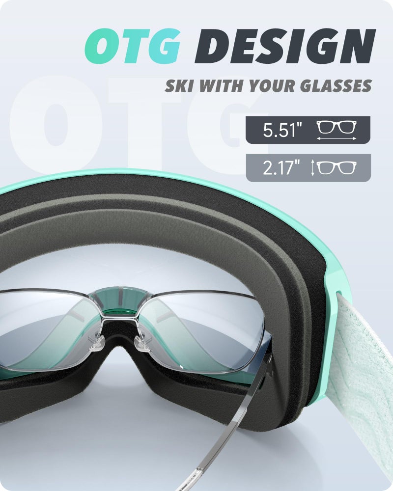 RIOROO Ski Goggles Snowboard Goggles for Men Women Adults Youth,Over Glasses OTG/100% UV Protection/Anti-fog/Wide Vision - Image 5