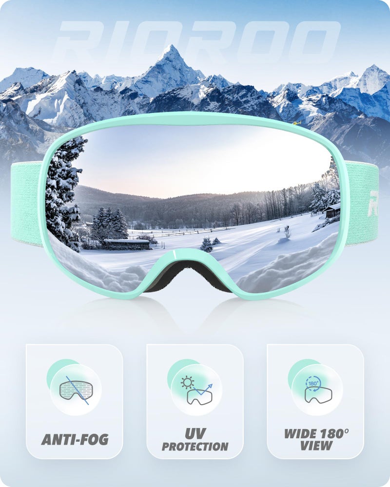RIOROO Ski Goggles Snowboard Goggles for Men Women Adults Youth,Over Glasses OTG/100% UV Protection/Anti-fog/Wide Vision - Image 3