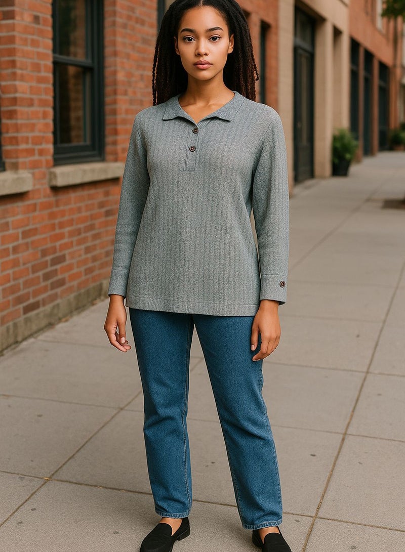 Women basic long sleeves buttoned top