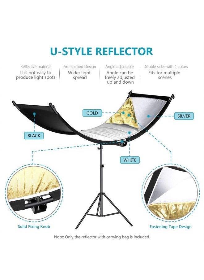 Neewer - Clamshell Light Reflector Diffuser with Carrying Bag, 66”×24”/155x61cm Photography Curved Lighting Reflector for Photo Studio Photography, Black/White/Gold/Silver Colors (Stand Not Included) - Image 1