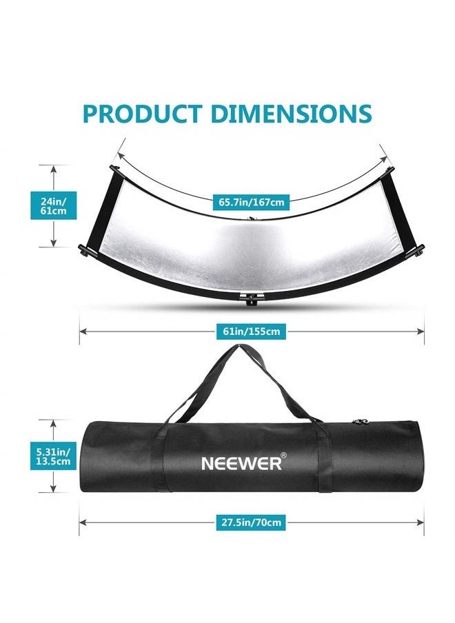 Neewer - Clamshell Light Reflector Diffuser with Carrying Bag, 66”×24”/155x61cm Photography Curved Lighting Reflector for Photo Studio Photography, Black/White/Gold/Silver Colors (Stand Not Included) - Image 1
