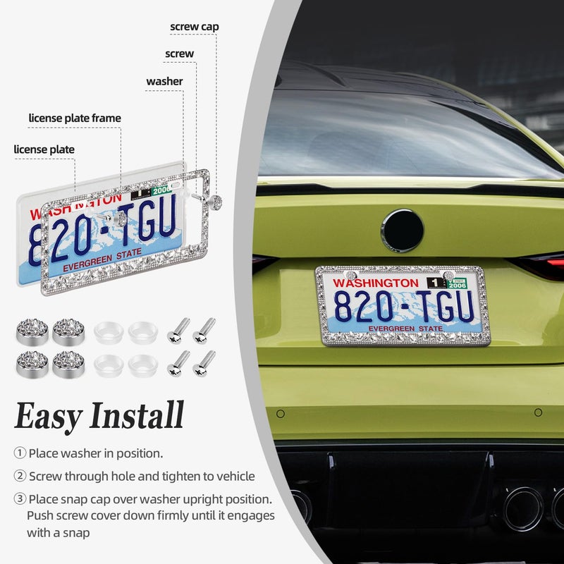 OKLPF Rhinestone Bling License Plate Frames for Women - Sparkle with Glitter Crystals & Diamond Bedazzled License Plate Cover, Fits Standard US Plates, Comes with Anti-Theft Screws & Gift Box(White) - Image 5