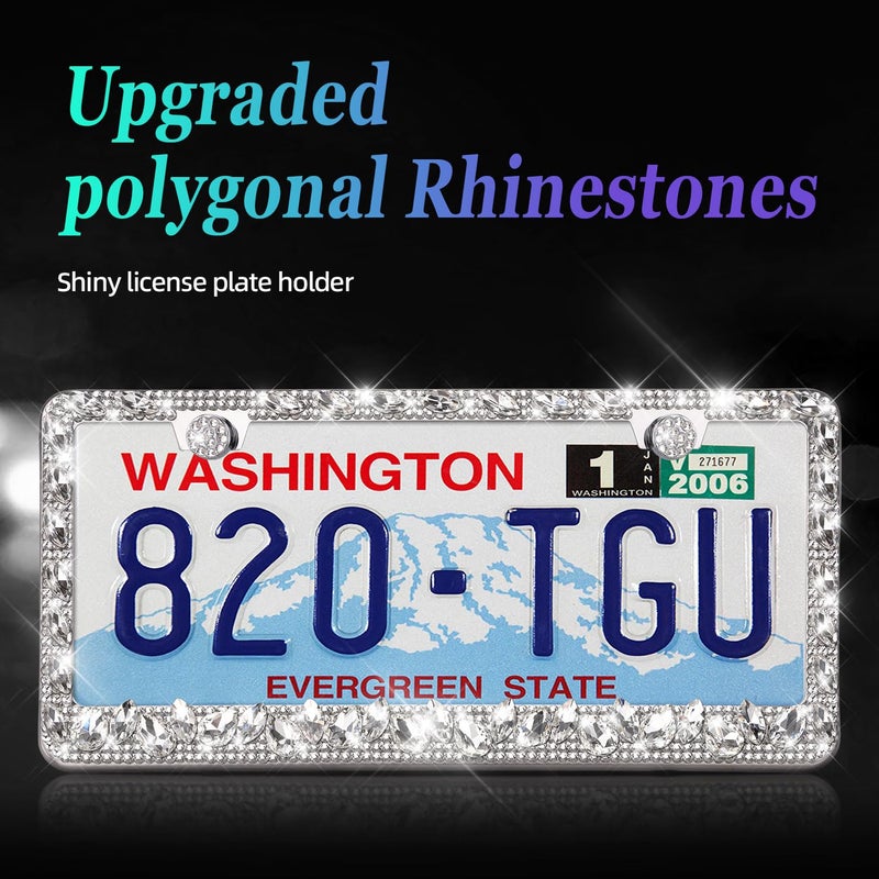 OKLPF Rhinestone Bling License Plate Frames for Women - Sparkle with Glitter Crystals & Diamond Bedazzled License Plate Cover, Fits Standard US Plates, Comes with Anti-Theft Screws & Gift Box(White) - Image 2