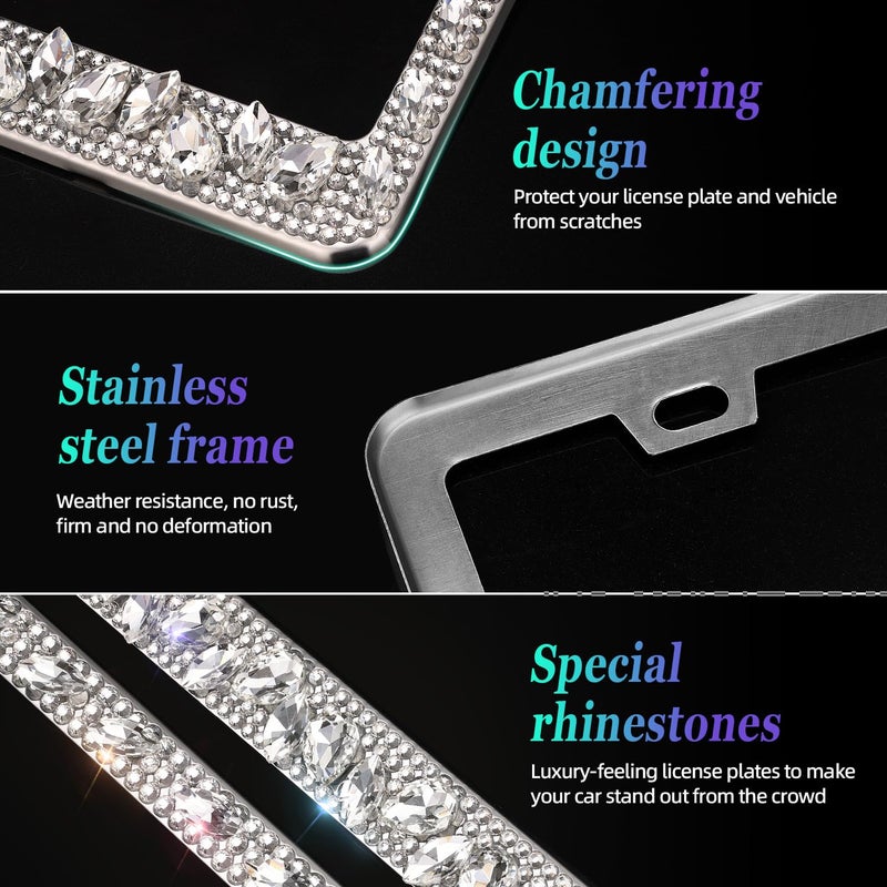 OKLPF Rhinestone Bling License Plate Frames for Women - Sparkle with Glitter Crystals & Diamond Bedazzled License Plate Cover, Fits Standard US Plates, Comes with Anti-Theft Screws & Gift Box(White) - Image 4