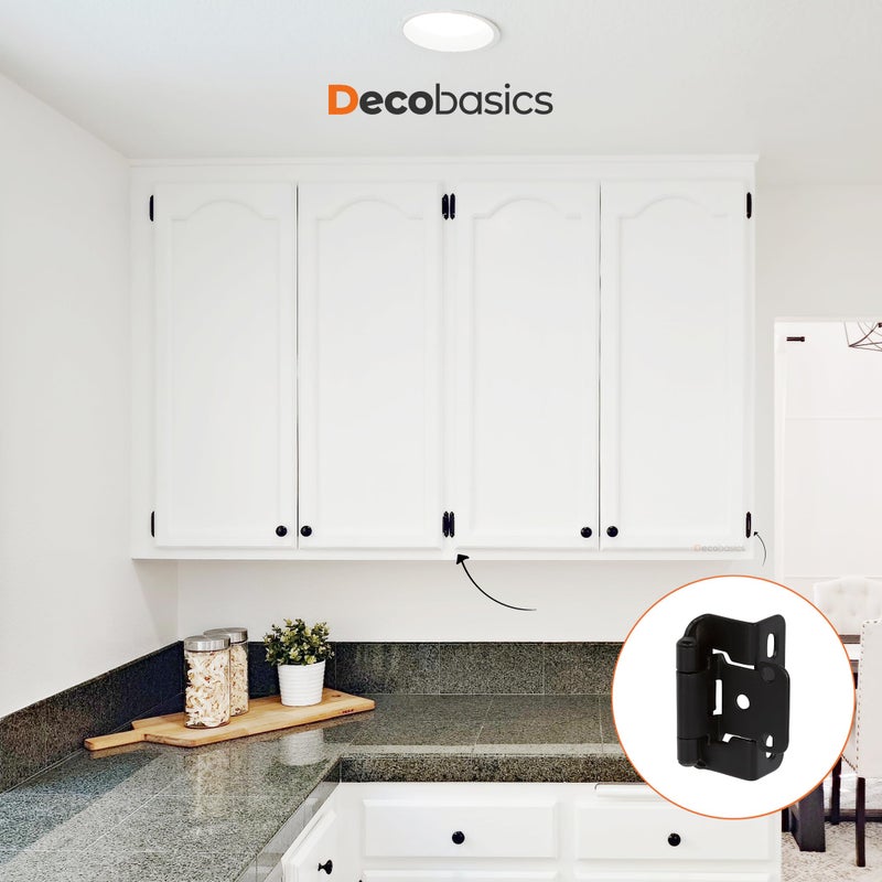 Decobasics 60 Pack 1/2"" Overlay Black Cabinet Hinges For Cabint Doors (30 Pairs) - Partial Wrap Semi-Concealed Self-Closing Face Frame Hinge For Cupboard & Kitchen Doors W/Screws & Quiet Bumpers - Image 2