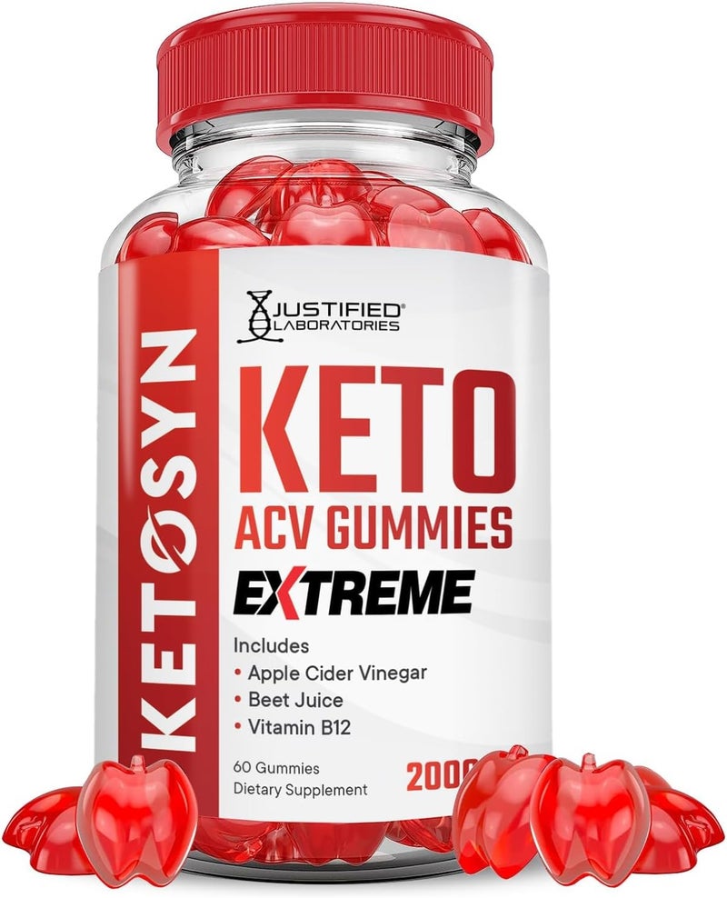Justified Laboratories Ketosyn Keto ACV Gummies Extreme 2000MG Ketosyn Keto Gummies Apple Cider Vinegar Formulated with Pomegranate Beet Juice Powder B12 Vegan Non GMO 60 Gummys - Image 1