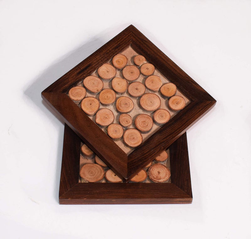 Hashcart Wooden Coasters for Coffee Table/Dining Table - Engagement Party Coasters (Set of 2) - Image 4