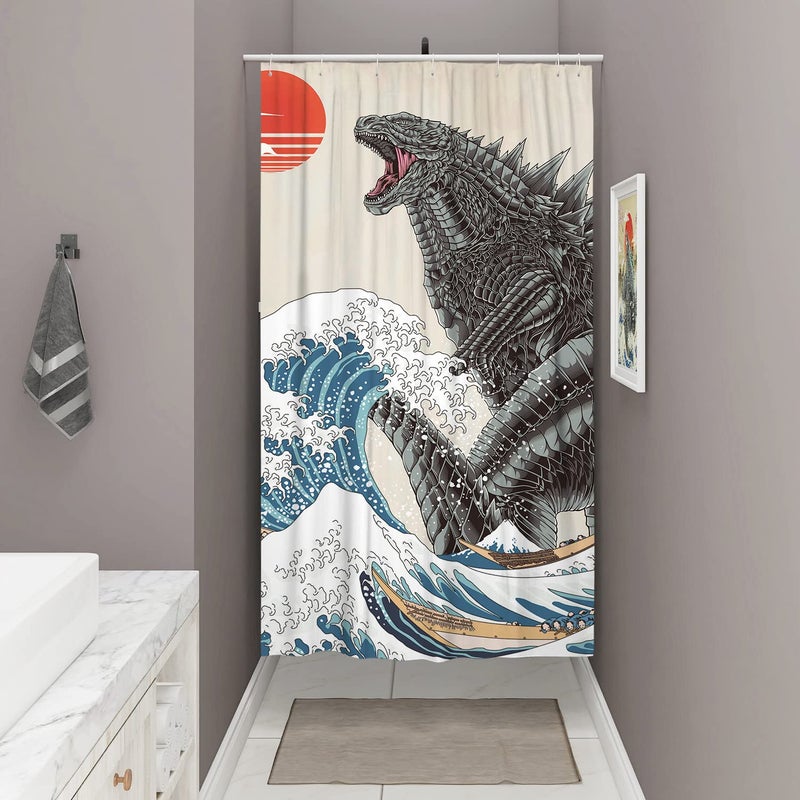 DESIHOM Funny Small Shower Stall Curtain Set  Fun Anime Monster Narrow Stand up Shower Curtains for Bathroom Cool Asian Japanese Bathroom Decor Polyester Fabric-36"" x 72"" - Image 1