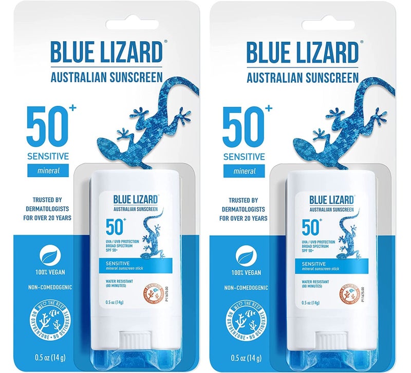 BLUE LIZARD Sensitive Mineral Sunscreen Stick with Zinc Oxide, SPF 50+, Water Resistant, UVA UVB Protection Easy to Apply, Fragrance Free, 0.5 Oz (Pack of 2) - Image 1