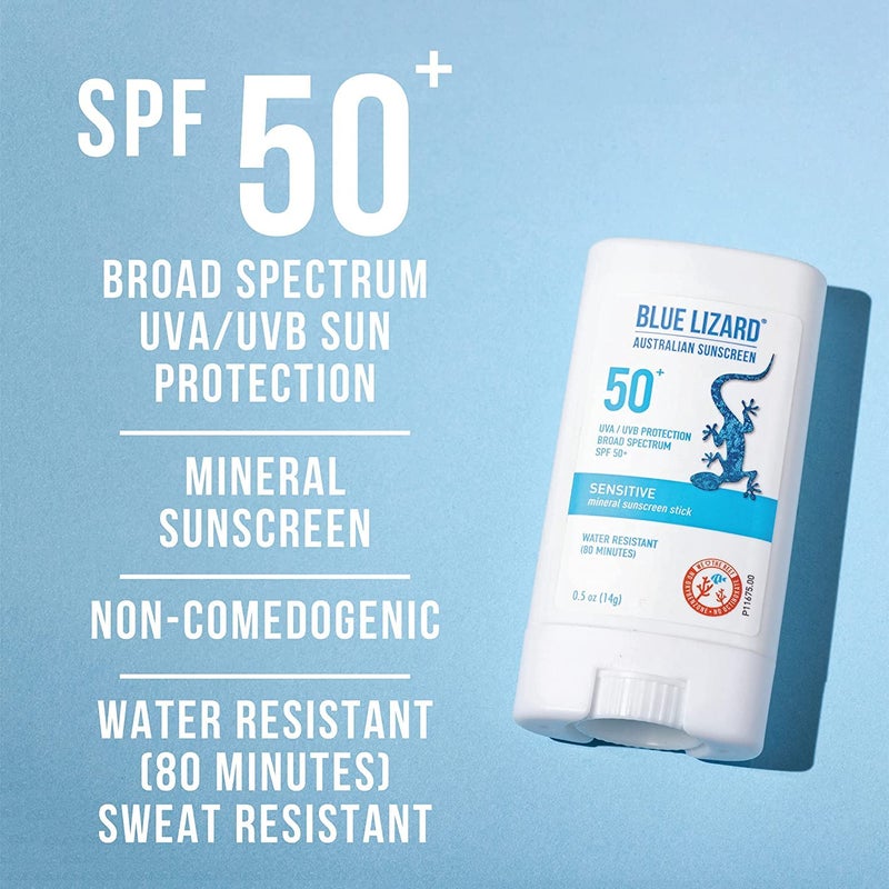 BLUE LIZARD Sensitive Mineral Sunscreen Stick with Zinc Oxide, SPF 50+, Water Resistant, UVA UVB Protection Easy to Apply, Fragrance Free, 0.5 Oz (Pack of 2) - Image 3