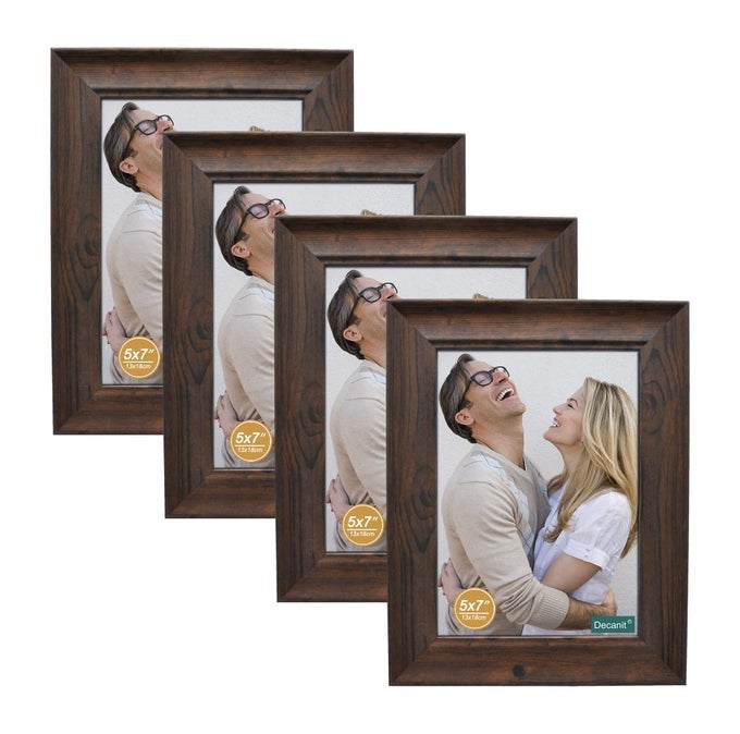 5X7 PICTURE FRAMES RUSTIC DISTRESSED BROWN WOOD PATTERN HIGH DEFINITION GLASS FOR TABLE TOP DISPLAY AND WALL MOUNTING PHOTO FRAMEPACK OF 4