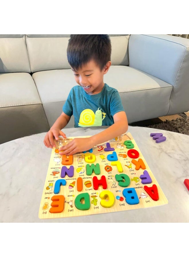 لوح أحجية الحروف الأبجدية الخشبي للأطفال A-Z بحروف كبيرة لعبة تعليمية مونتيسوري لتنمية مهارات التعلم - Image 2