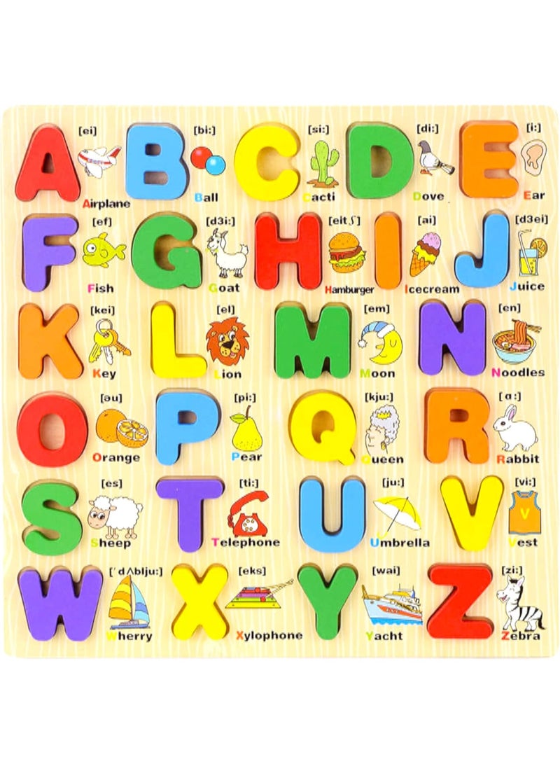 لوح أحجية الحروف الأبجدية الخشبي للأطفال A-Z بحروف كبيرة لعبة تعليمية مونتيسوري لتنمية مهارات التعلم - Image 5