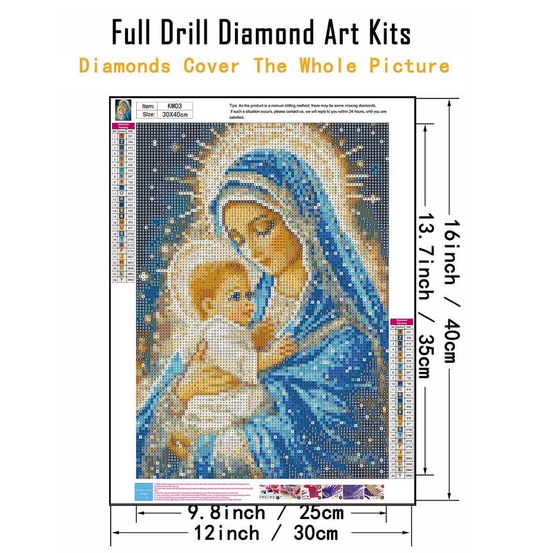 CHWGLFGG 5D Diamond Art Kits for Adults Beginners, Virgin Mary Diamond Painting Kits, DIY Full Round Drill Paint by Diamonds Dot Gem Art for Adults, Home Wall Decor 12x 16 Inch - Image 5