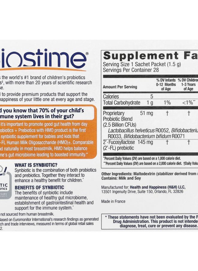 Biostime Baby & Kids Daily Probiotics + HMO Prebiotic 3 Months to 6 Years Flavorless 28 Sachet Packets 0.05 oz (1.5 g) Each - Image 2