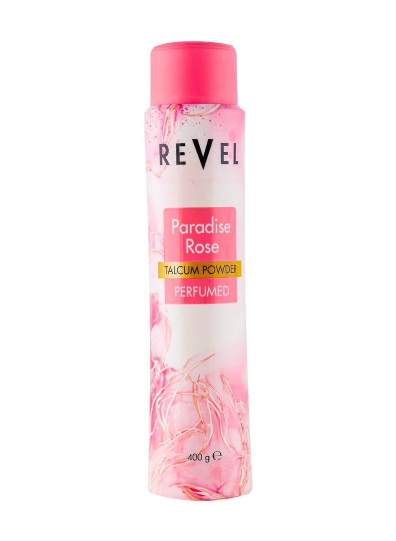 Revel Paradise Rose Perfumed Talcum Powder 400g Pink, Signature Fragrance, Body Powder, Sweat Free, Soft, Scented All Day, For All Skin Type - Image 1