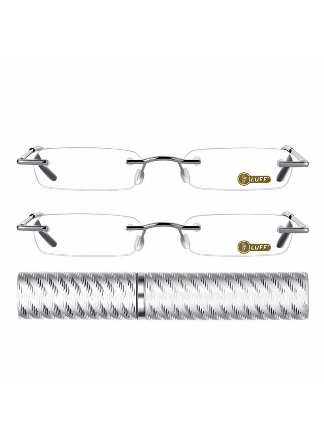 LUFF 2 Pack Mini Reading Glasses Upgrade Portable Readers Unisex w/Unique Pen Clip Case(2.5X) - Image 1