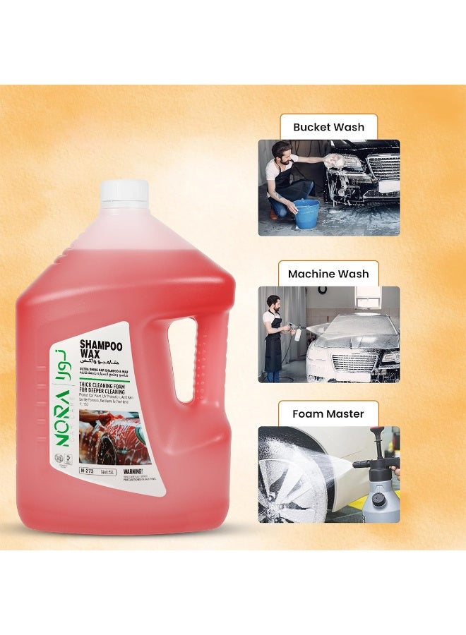 Nora Car Shampoo Wax 5L Red – Ultra Shine Car Wash Soap with Thick Foaming Formula, pH Balanced, Colour Safe, Boosts Wax Protection, Deep Cleaning for Exterior, Tyres, Plastic & Painted Surfaces N-273 - Image 3