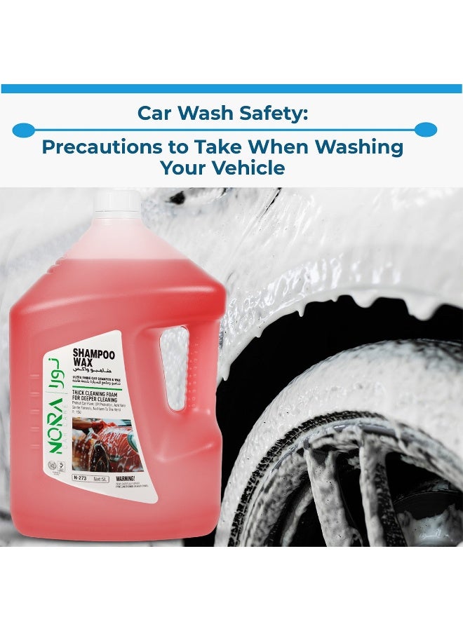 Nora Car Shampoo Wax 5L Red – Ultra Shine Car Wash Soap with Thick Foaming Formula, pH Balanced, Colour Safe, Boosts Wax Protection, Deep Cleaning for Exterior, Tyres, Plastic & Painted Surfaces N-273 - Image 4