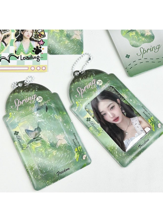 NIBEMINENT 1 - Piece The Scenery Of The Four Seasons Kpop Photo Card Holder Pendant Key Chain ID Badge Holder ID Card Holder Photo Card Protector for School ID Office ID Access Card for Women Girls - Image 1
