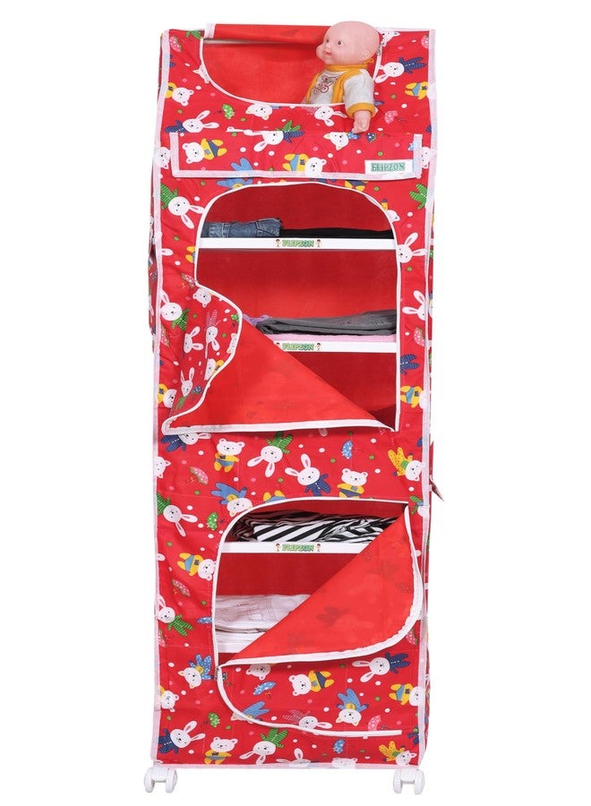 FLIPZON XXL Plastic Multipurpose 7 Shelve Baby Wardrobe, Foldable, (Unbreakable Material) (Rabbit Pattern - Red) - Image 1