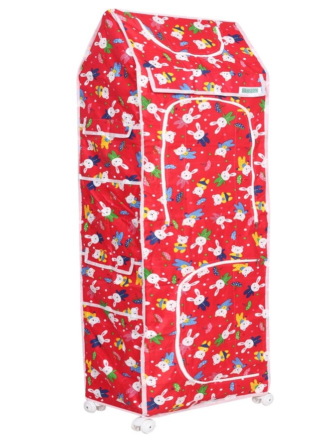 FLIPZON XXL Plastic Multipurpose 7 Shelve Baby Wardrobe, Foldable, (Unbreakable Material) (Rabbit Pattern - Red) - Image 3