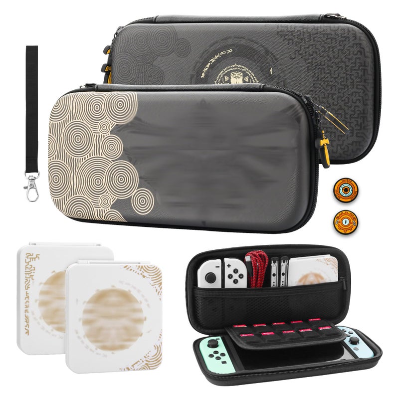 GLDRAM Theme for Zelda Carrying Case for Nintendo Switch OLED Light Accessories Kit with Waterproof Switch Travel Case 12 Slots Game Card Holder 2 Thumb Caps and Portable Wrist Strap - Image 2