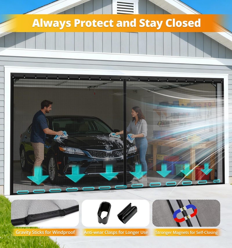 FEGO Sliding Garage Door Screen for 2 Car Garage 16x7FT, Sliding Screen Door with Track Cloure& Retractable Fiberglass Mesh, Heavy Duty Weighted Bottom with Sleeve, Easy Assembly &Pass for Garage/Patio - Image 4