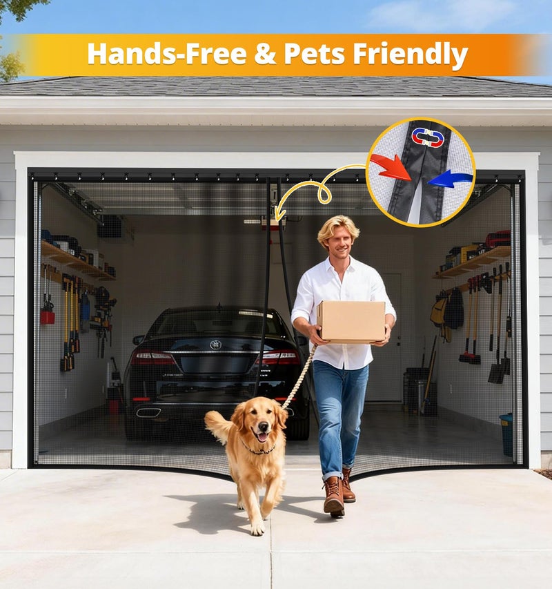 FEGO Sliding Garage Door Screen for 2 Car Garage 16x7FT, Sliding Screen Door with Track Cloure& Retractable Fiberglass Mesh, Heavy Duty Weighted Bottom with Sleeve, Easy Assembly &Pass for Garage/Patio - Image 5