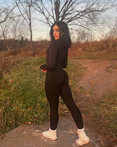 SUUKSESS Scrunch Butt Lifting Seamless Leggings for Women Booty High Waisted Workout Yoga Pants (Black, S) - Image 2