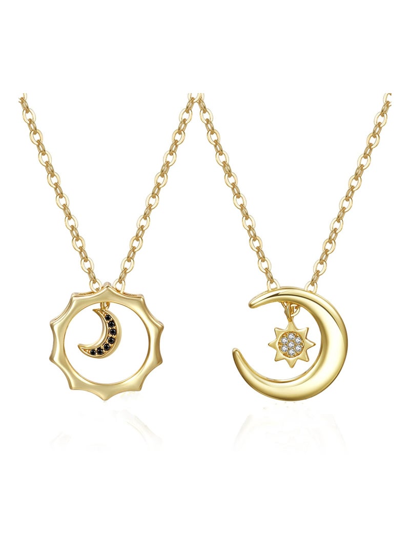 SYOSI Sun Moon Necklace Set Couples Matching Gifts Friendship Pendant Jewelry Celestial Duo Pendants Relationship Symbol Jewelry Astral Love Keepsakes Romantic Pendant Set BFF Necklace Pair for Friendship - Image 1