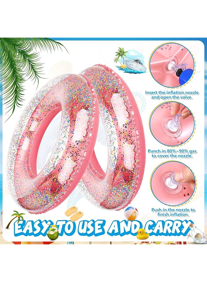 KASTWAVE 2 Pack Swim Rings With Glitter Inflatable Pool Float Tube Transparent Glitter Swim Rings Inner Tubes For Pool Adult Pool Floats Confetti Swim Ring Toys For River Beach Swimming Pool - Image 2