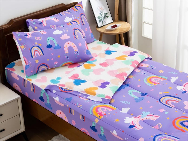 NTBED Rainbow Printed Zipper Bedding Sets Twin Lightweight Microfiber Cloud Comforter Sets with Fitted Sheet Pillow CoversPurple