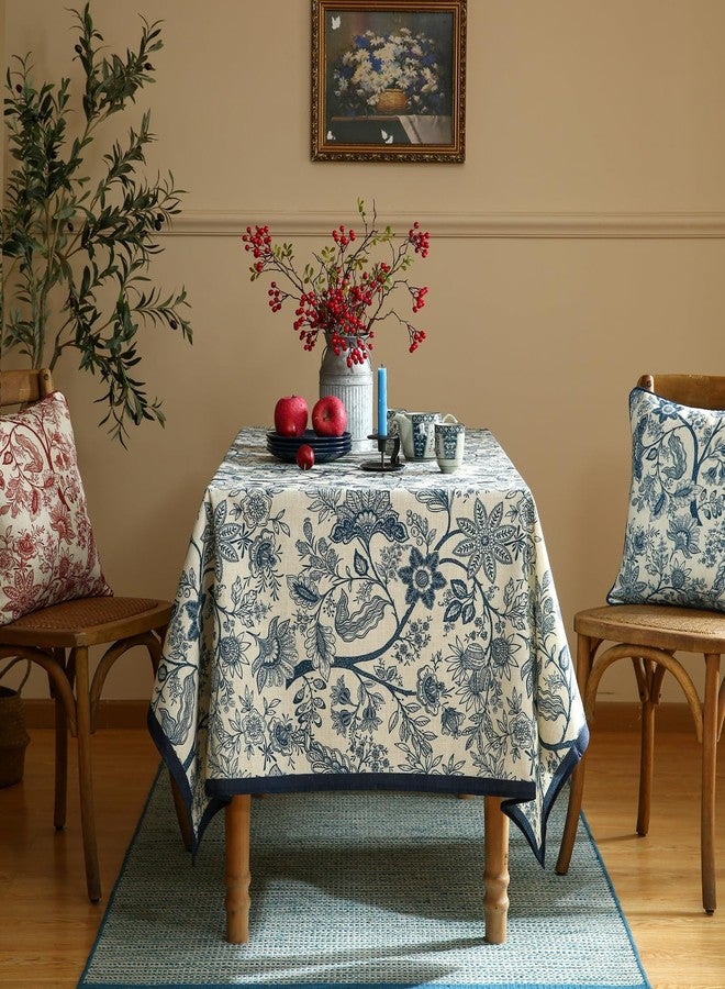 ISAENNE Designer French Linen Table Cloth for Rectangle Table,Blue Floral Washable Indoor Tablecloth,Durable Home Decor Tablecloths for Dining Thanksgiving Kitchen Party Christmas,55"*79"-Ruyi B - Image 3