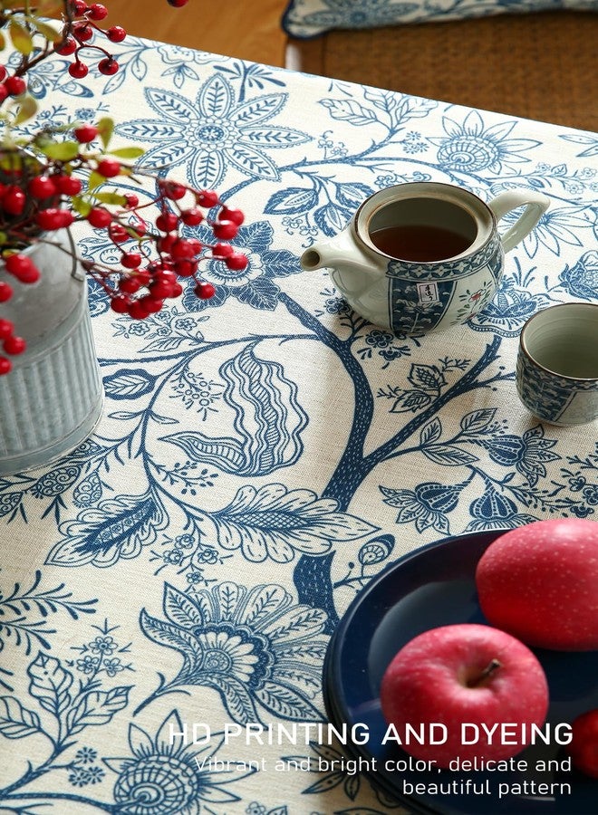 ISAENNE Designer French Linen Table Cloth for Rectangle Table,Blue Floral Washable Indoor Tablecloth,Durable Home Decor Tablecloths for Dining Thanksgiving Kitchen Party Christmas,55"*79"-Ruyi B - Image 5