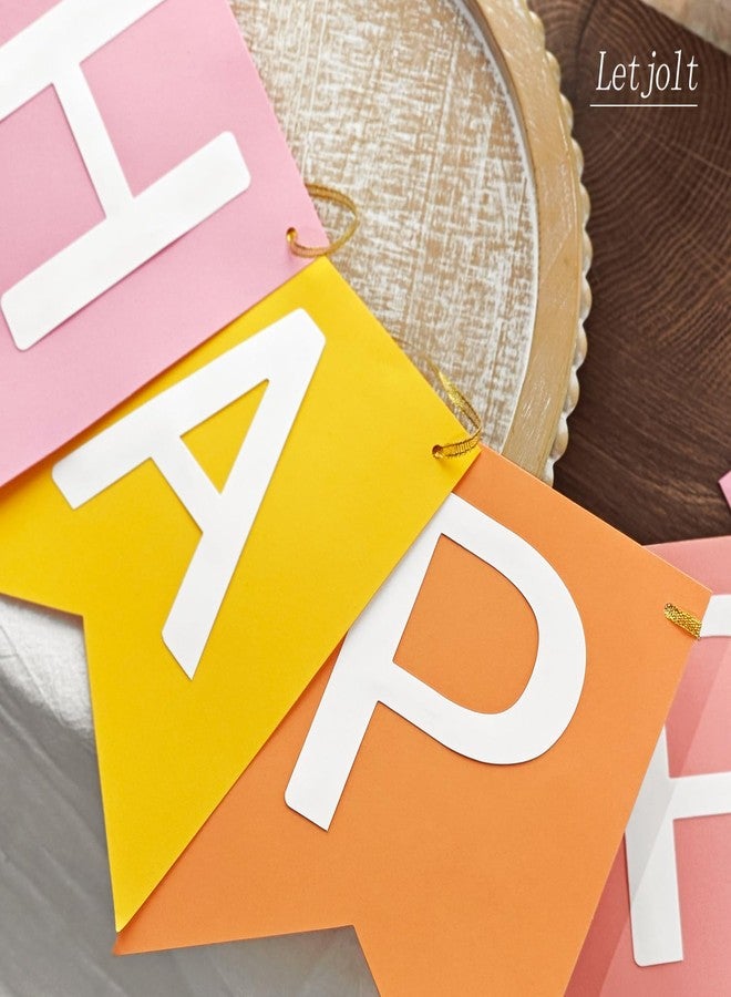 Letjolt Pink Orange Happy Birthday Banner Girls Birthday Theme Party Signs Decorations Supplies Pre - Strung Handmade Garland Indoor & Outdoor - Image 3