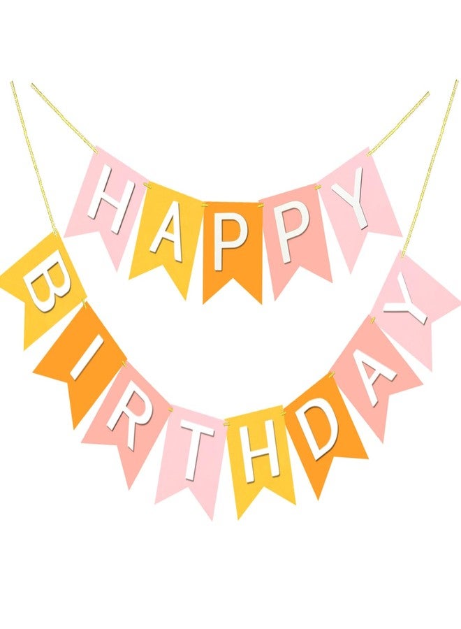 Letjolt Pink Orange Happy Birthday Banner Girls Birthday Theme Party Signs Decorations Supplies Pre - Strung Handmade Garland Indoor & Outdoor - Image 1