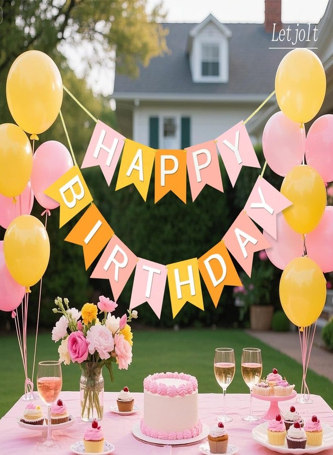 Letjolt Pink Orange Happy Birthday Banner Girls Birthday Theme Party Signs Decorations Supplies Pre - Strung Handmade Garland Indoor & Outdoor - Image 2