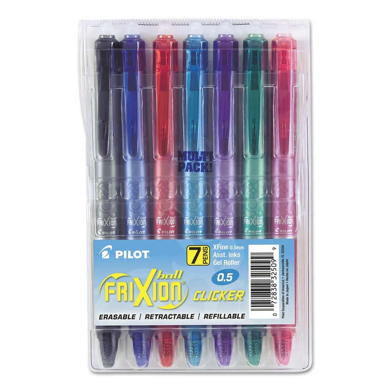 Pilot, FriXion Clicker Erasable Gel Pens, Extra Fine Point 0.5 mm, Pack of 7, Assorted Colors - Image 1