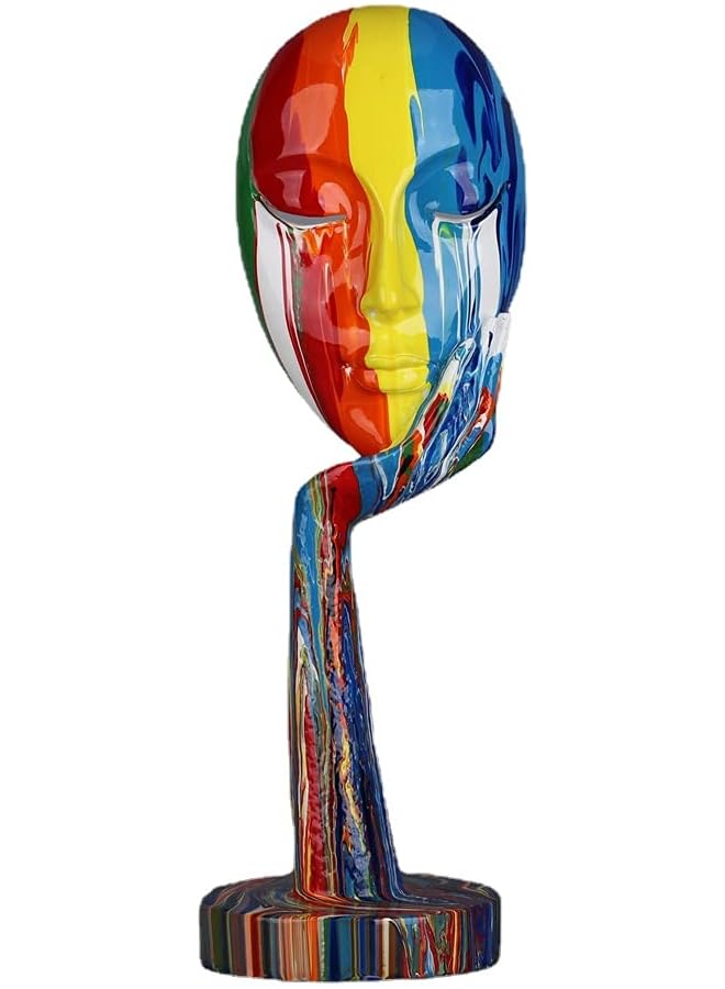 Zaboon تمثال فني بسيط ومبدع ملون لوجه أنثوي مفكر، تمثال تجريدي لشخصية حرفية، زخرفة للمنزل والمكتب وغرفة النوم وغرفة المعيشة والدراسة (كبير 15.3 × 4.9 × 4.9 بوصة) - Image 1