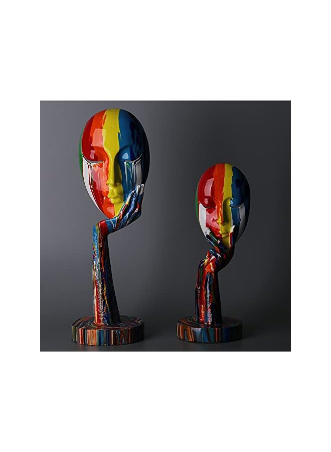Zaboon تمثال فني بسيط ومبدع ملون لوجه أنثوي مفكر، تمثال تجريدي لشخصية حرفية، زخرفة للمنزل والمكتب وغرفة النوم وغرفة المعيشة والدراسة (كبير 15.3 × 4.9 × 4.9 بوصة) - Image 2