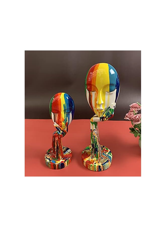 Zaboon تمثال فني بسيط ومبدع ملون لوجه أنثوي مفكر، تمثال تجريدي لشخصية حرفية، زخرفة للمنزل والمكتب وغرفة النوم وغرفة المعيشة والدراسة (كبير 15.3 × 4.9 × 4.9 بوصة) - Image 4