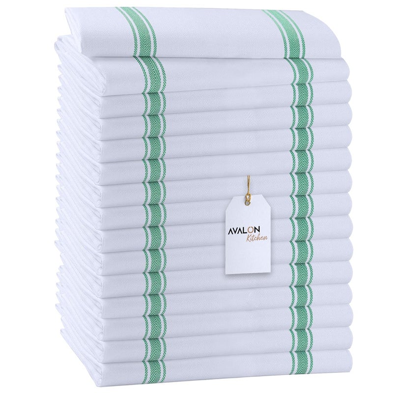 Avalon Kitchen Dish Towels Set Value Pack of 15 Size 15x25 Inch 100 Cotton Soft  Absorbent Linen Kitchen Towels Tea Towels Reusable Cleaning Cloths for Household Cleaning Green