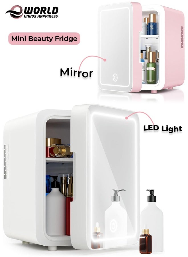Eworld Skincare Fridge with Dimmable LED Light Mirror, 4L Mini Makeup Fridge – Portable Cooler & Warmer for Bedroom, Car, Office & Dorm – Compact Storage for Skincare, Cosmetics & Food, Assorted Colors  - Image 1