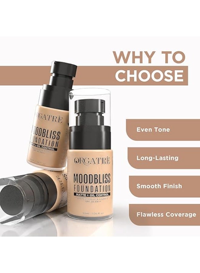 ORGATRE MoodBliss Foundation 30ml | Full Coverage Matte & Dewy Finish | Hydrating & Long-Lasting | Enriched with Niacinamide, Vitamin C & Avocado Oil | SPF 30 PA++ | Suitable for All Skin Types | 	Beige240 - Image 2